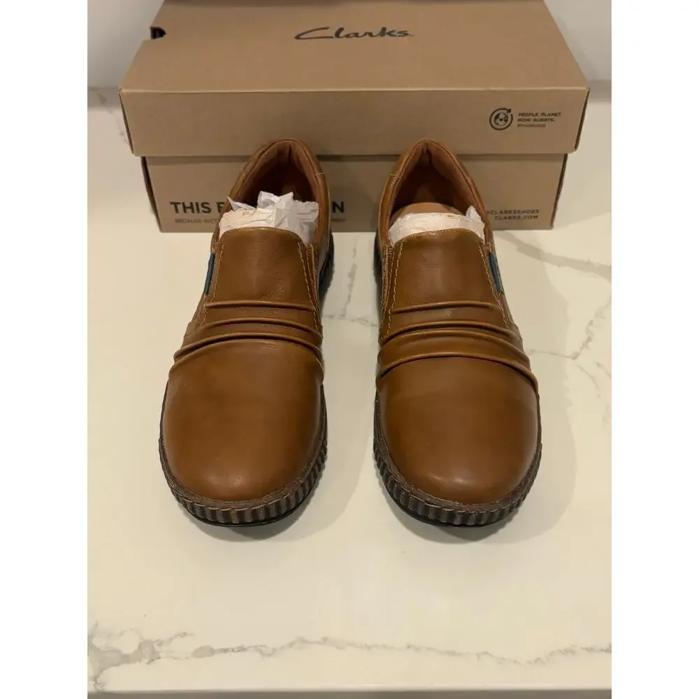 Clarks Magnolia‎ Faye Dark Tan Leather Men's 10 EU 41.5 NEW in Box